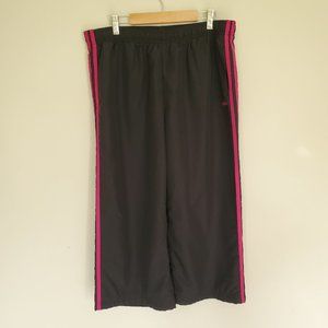 Adidas capri waffle knit stripe pants gray pink L